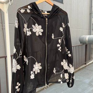 Net Jacket with Floral Embroidery and Hoodie